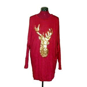 Celeste Women's Maroon Reindeer Sequin Top Size 1X Long Sleeve Shirt Pullover